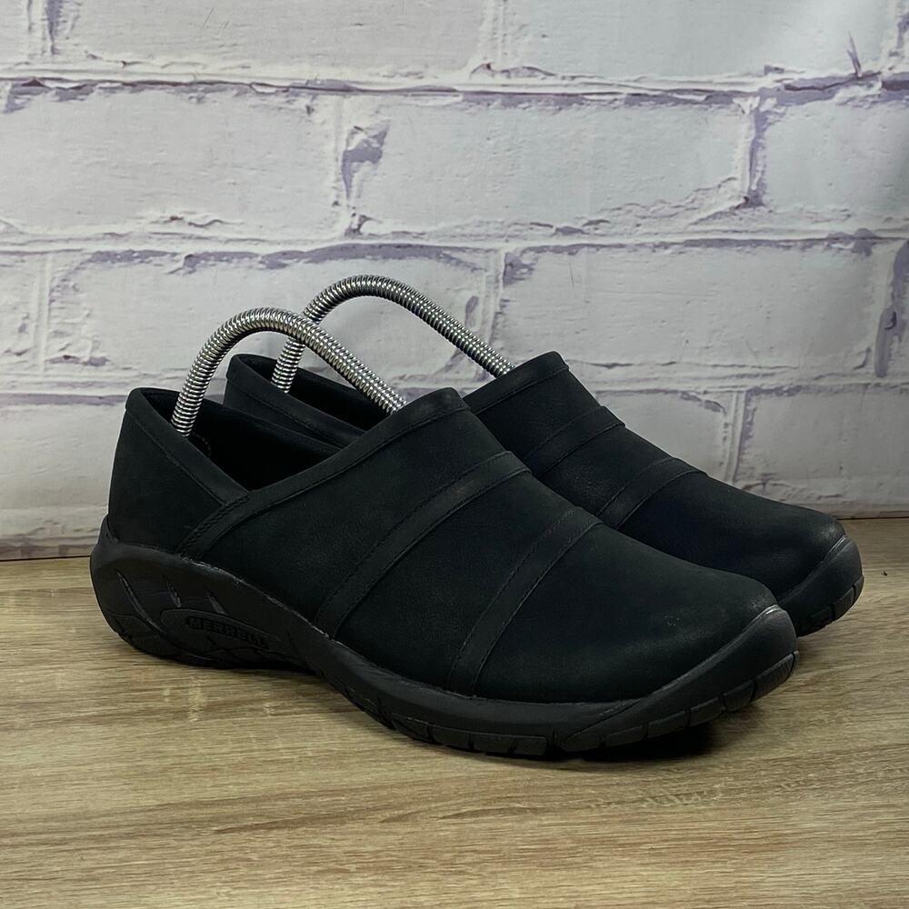 Merrell Encore Moc 4 Black Leather Clogs Women's 9.5 Wide Comfort Slip On Shoes